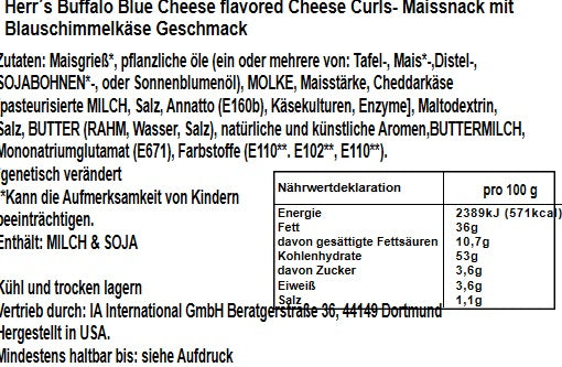 Herrs Buffalo Blue Cheese Curls 170g